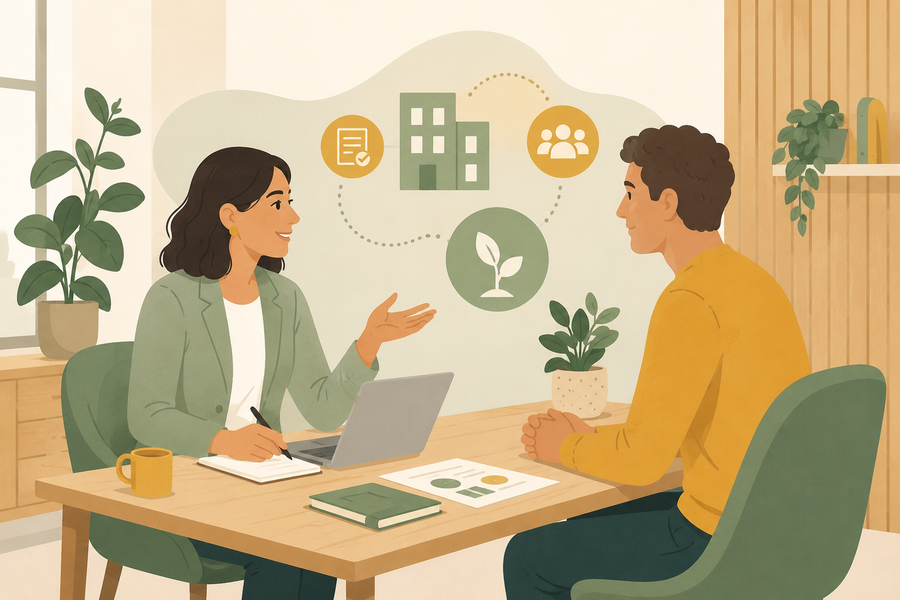 Conseiller et entrepreneur échangeant sur la création d'une société